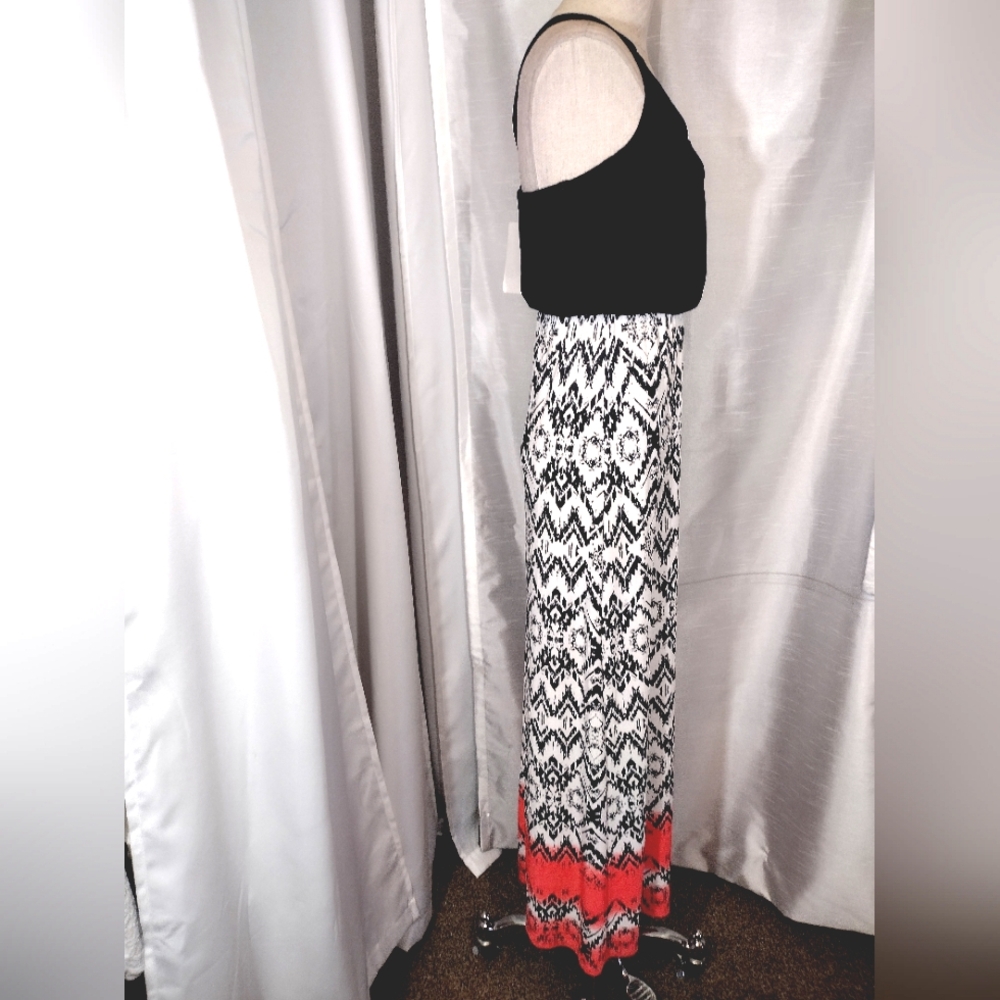 2 Pc: Trixie TAG Maxi Dress+Banana Republic Silk Blouse, Black/White/Coral, XS - Picture 8 of 16
